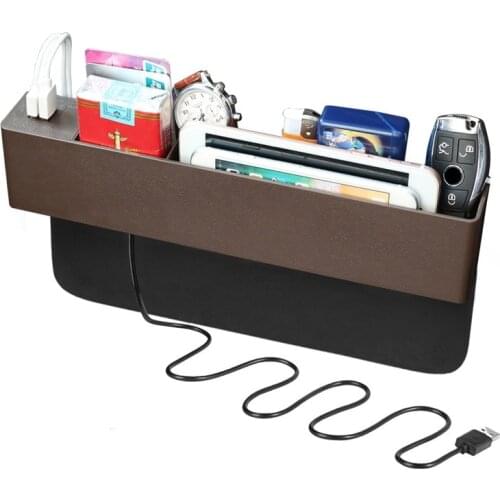 Car Seat Organizer 2 USB Charger Storage Box Car Seat Filler Gap Storage Boxes Interior Accessories Side Pocket Stowing Tidying