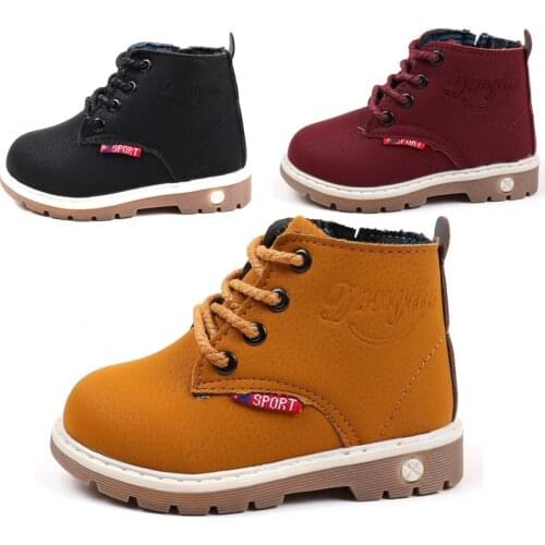 Autumn boy girl Kids Boots Baby Rome Ankle Boots Rubber anti slip Martin Boots for boys Winter Plush Shoes for Girls Black