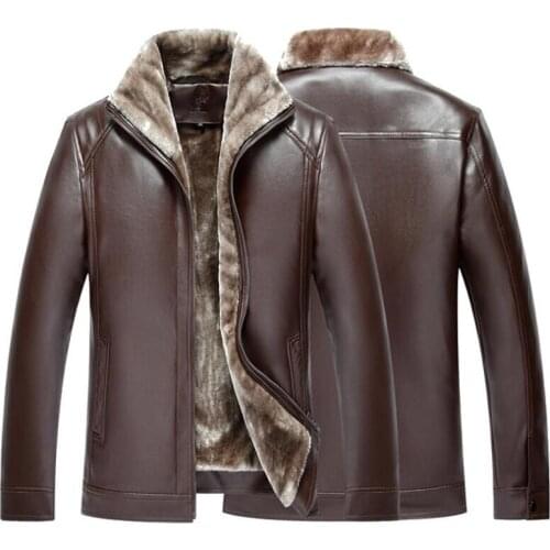 Men new artificial leather winter coat coat winter fur coat long section of thickening plus cashmere machine car leather jacket