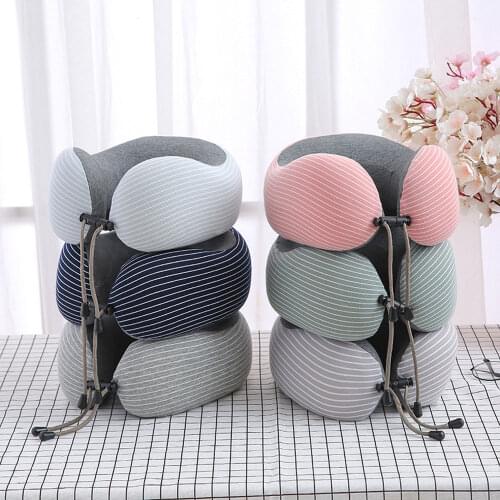Four Seasons Stripe Travel Neck Pillow Memory U-Shaped Pillow Office Lunch Break Pillow Removable and Washable 1Pcs