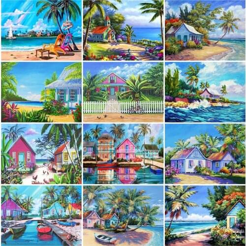 Full Square 5D Diy Diamond Painting Landscape House 3D Diamond Embroidery Cross Stitch Seaside Rhinestones Mosaic Handmade Gift
