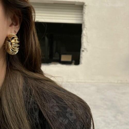 S925 Silver Needle Many Layers Hollow Metal Earrings Female Simple Exquisite Earring for Girl Bar Rock Party Jewelry Accessories