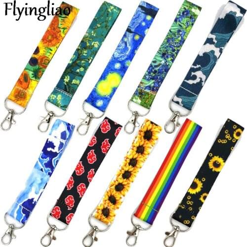 Fresh Flowers Lanyard Keys Phone Holder Funny Neck Strap With Keyring ID Card DIY Animal webbings ribbons Hang Rope