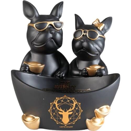 Resin Bulldog Dog Statue Animal Sculpture Storage Box for Key Jewelry Home Living Room Decor Housewarming Gift E7