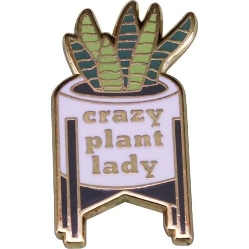 Crazy Plant Lady Brooch Leaf Pin Gardening Gift For Pot Culture Lover