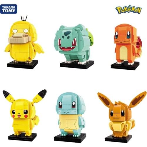 Takara Tomy Pokemon Building Blocks Toys Pikachu Squirtle Bulbasaur Charmander Psyduck Eevee Anime Figures Toys for Children