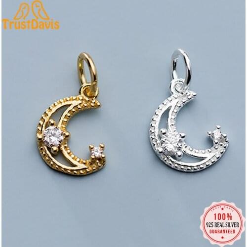 Trustdavis 2021 Fashion Real 925 Sterling Silver Sweet Moon Dazzling CZ Charm Pendant Handmade DIY Accessories Jewelry DZ196