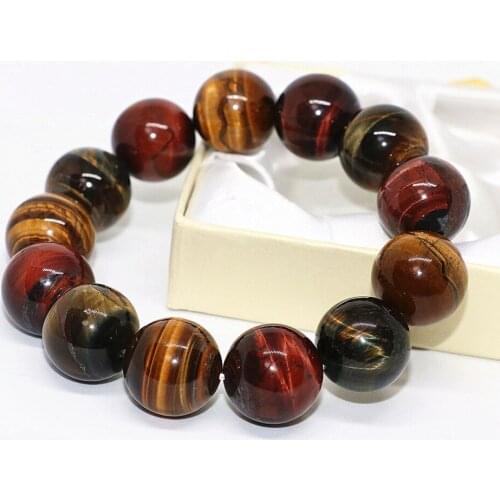 High quality 18mm natural Africa tiger eyes multicolor red blue yellow stone round beads elegant bracelet jewelry 7.5inch B1683
