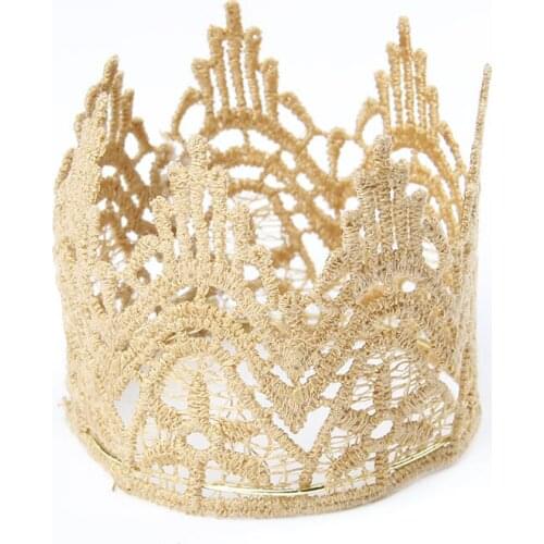 Yundfly 5pcs Boutique Round Khaki Lace Flower Crown DIY Baby Hair Accessories Girls Headband Birthday Cake Party Gift