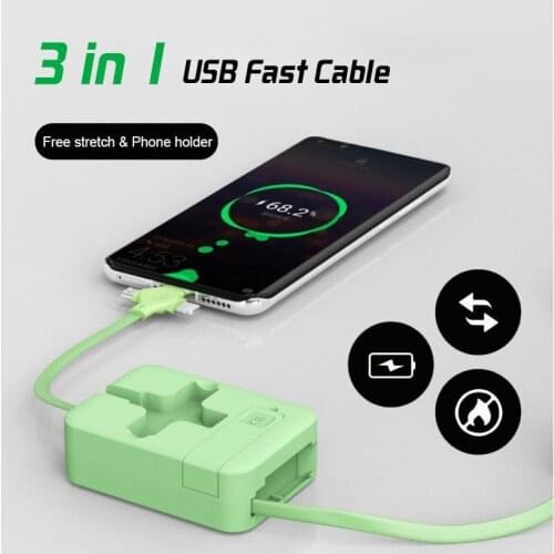 4-in-1 Data Cable Phone Stand Charger USB Type C Micro USB Charge Cable Fit iPhone Android Multifunctional Home Use Retractable