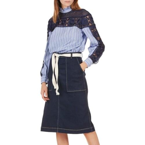 Patads French womens dress autumn and winter charming and versatile splicing contrast Lace Long Sleeve Shirt e11553h 2 colors