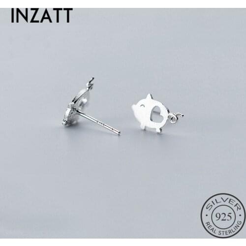 INZATT Lovely Frost Drawing Heart Pig Stud Earrings Real 925 Sterling Silver For Women Fine Jewelry Accessories