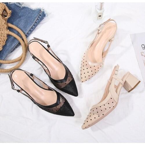 LAASIMI Mesh Crystal Women Sandals Ladies Pointed Toe Back Strap High Heels Shoes Woman Solid Ankle Wrop Sandalias Mujer 2020