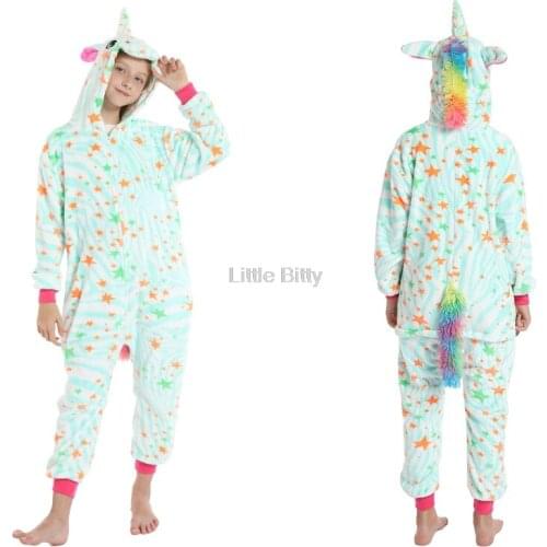 2021 Winter Flannel Kigurumi Pajamas Children Sleepwear One Piece Hooded Unicorn Pajama Onesies for Teens Pajamas Homewear