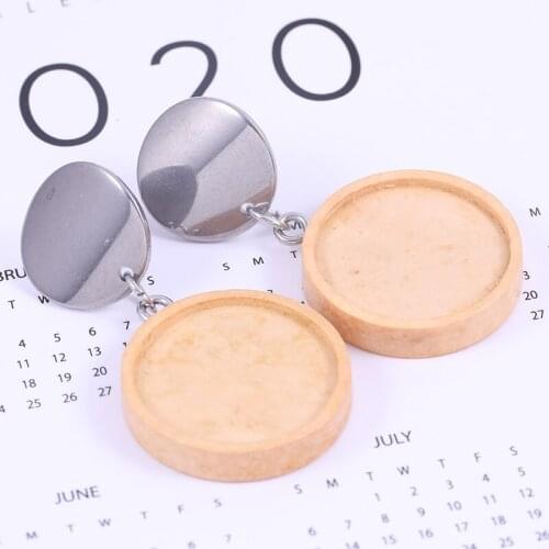 10pcs 20mm round cabochon wood earring blanks diy stainless steel post earrings findings for jewelry making