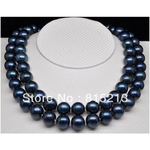 FREE SHIPPING>>>@@ > N616 Genuine Cultured 11-12mm AAA black pearl necklaces( 35 inch )