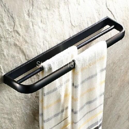 Black Oil Rubbed Brass Wall Mounted Bathroom Towel Double Bar Rail Rack Holder Bathroom Fitting aba191