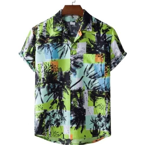 New Arrival Mens Shirts Men Hawaiian Summer Ethnic Style Print Short Sleeve Turndown Collar Button Men T-shirt Hawaiian Shirt