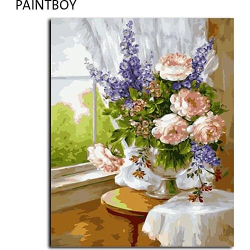 Framed Pictures Painting By Numbers Rose Flower Handwork Canvas Oil Painting Home Decor For Living Room GX8871