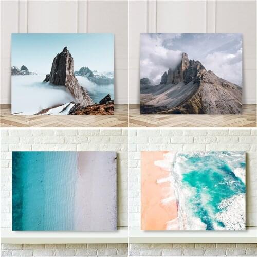 Golden Yellow Rice Painting Beach Sea View White Snow and Mountain Scenery Retro Office TV Poster Room Decor Fashion Art Wall