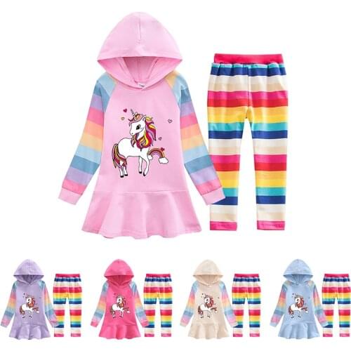 Kidswant Cute Unicorn Pattern Girls Hoodies Jacket + Candy Color Pants 2pcs Set 2021 New Kids Spring Autumn Clothes Outfits