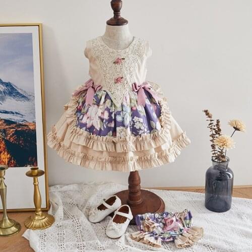 2pcs Baby Girl Spain Floral Dress Children Royal Lolita Dresses Infant Birthday Baptism Ball Gowns Toddler Girls Boutique Frocks