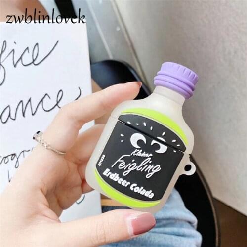 Korean wine bottle silicone keyring earphone case for airpods 1 2 pro wireless bluetooth headset cover sleeve for airpods
