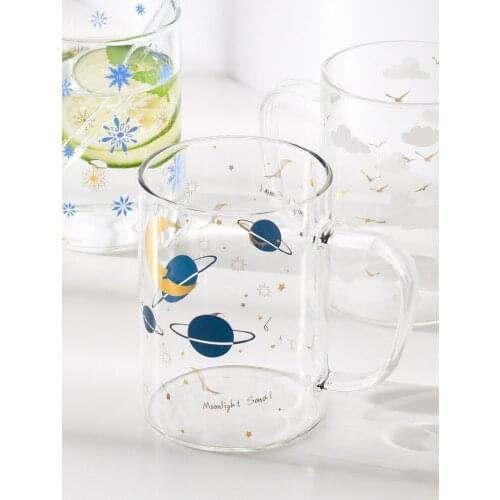 Nordic Home And Party Use Non-double Wall Glass Coffee Cup Transparent Glass Mug Juice mug With Decal бокалы для виски