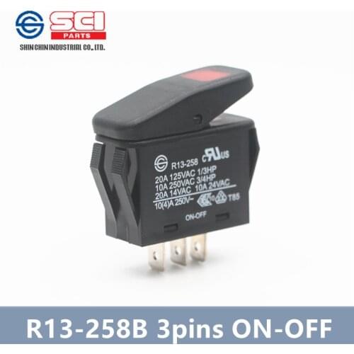 Taiwan SCI R13-258 DC rocker switch/Lawn mower switch/ON-OFF 3pins SPST with Lighter/12V 20A 24V 10A DC/power switch