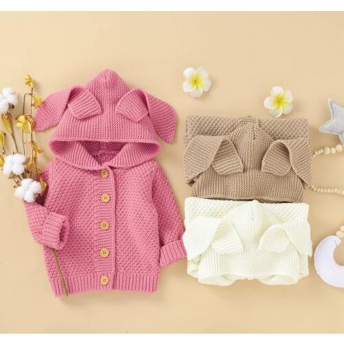Toddler Baby Girls Warm Fall Knitted Coat Hooded Newborn Infant Girls Cute Princess Jacket Long Sleeve Children Clothes Tops