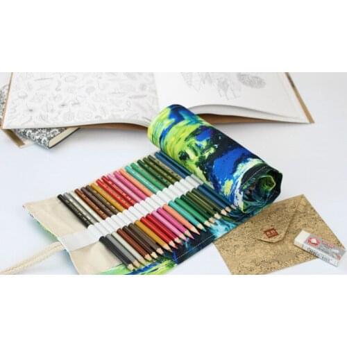 Hot selling canvas large capacity handmade bag pencil case curtain 36/48/72 colored pencils bag big box children painting