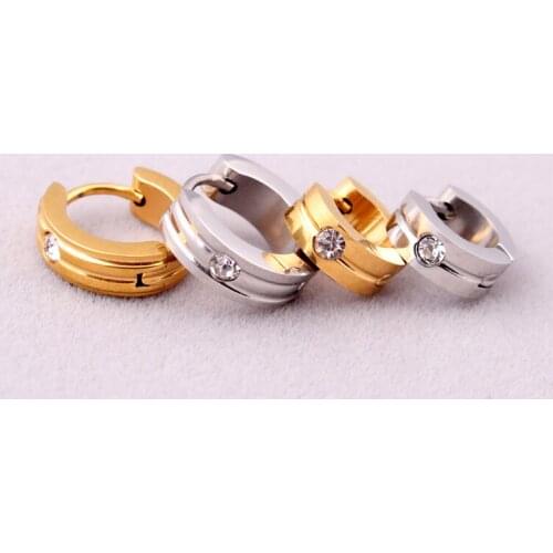Hot Sale Fashion Women Men Crystal Color Gold Stainless Round Steel Round Circle Stone Small Hoop Huggie Earrings Jewelry