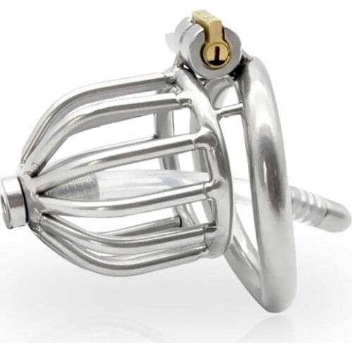 Manyjoy Stainless Steel Stealth Lock Male Chastity Device with Urethral Catheter,Cock Cage,Penis Ring,Sex Toy for Men,F260