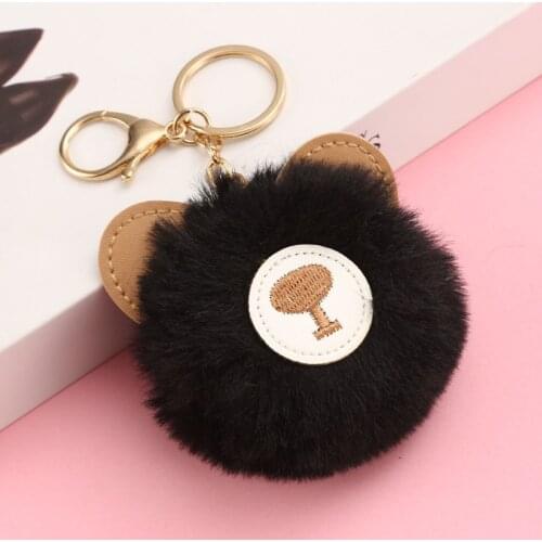 Cute Round Furry Faux Fur Bear Head Keychain Women Girls Cartoon Car Key Chain Ring Fashion Handbag School Bag Backpack Pendant