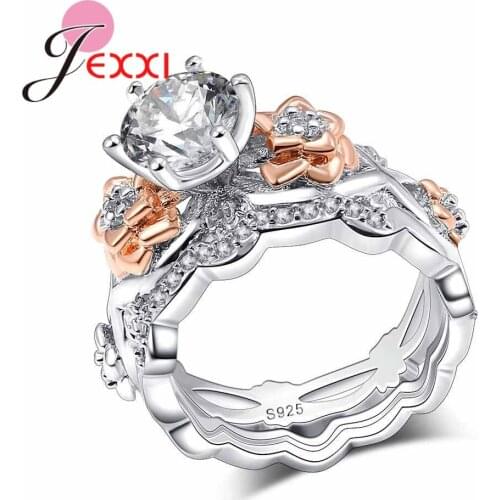 Trendy 925 Sterling Silver Cubic Zirconia Rings Sets For Women Wedding Jewelry Crystal Engagement Anillos Bijoux Femme