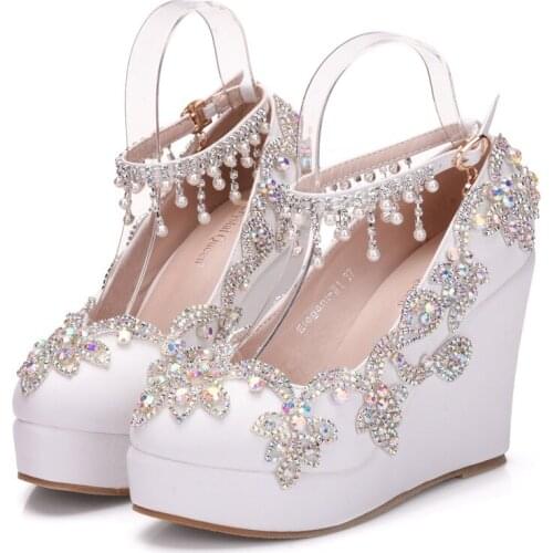 Fashion color rhinestone tassel wristband slope heel shoes womens foreign trade plus size waterproof platform shoes women