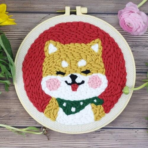 Punch Needle Embroidery Kits for Beginner Contains Threader Embroidery Hoop Yarn All Materials Tools Easy DIY Shiba Inu Full Set