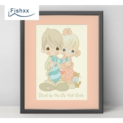 Fishxx Cross Stitch Kit H127 DIY Embroidery Couple Shy Boy Girl Hand Sewing Embroidery European Bedroom Painting