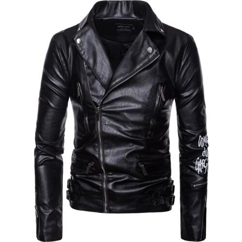 New Boutique Leather Jacket Men Zippers Printed Punk Leather Jacket Fashion Motorcycle Biker Leather Jacket Male Coats M-5XL