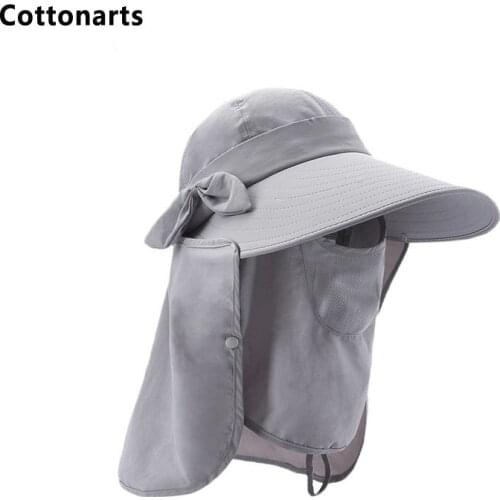 New Women Bow Decoration Face Neck Protection Sunhats Summer Anti-UV Caps with Fisherman Hat Travel Drawstring Foldable Dome Cap