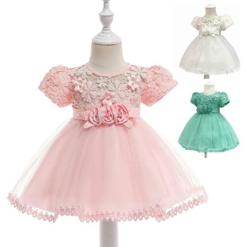 Newborn Girls Christening Dresses 3D Flower Bodice Tulle Party Birthday Dress Baby Children Baptism Dresses
