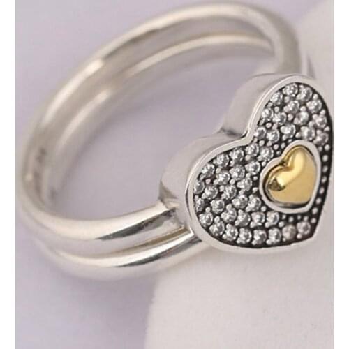 Authentic S925 Blushing Puzzle With Crystal Ring Stack Ring For Women Wedding Party fit Lady Fine Jewelry