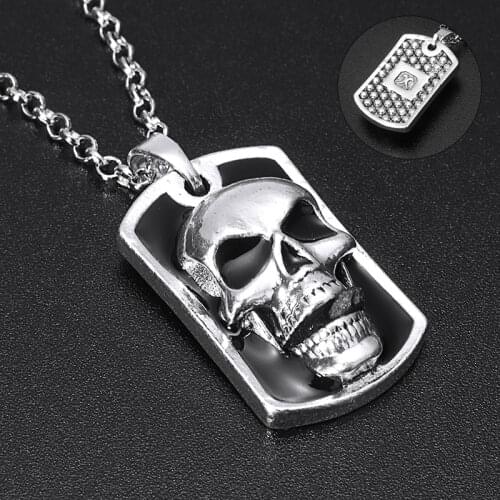 Silver Color Skull Head Pentand Necklace Vintage Skeleton Long Chain Men Classics Gothic Punk Jewelry Necklace Wholesale Gift