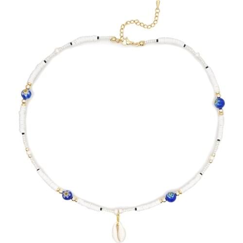 Go2Boho Shell Pendant Necklace Seashell Choker For Women Boho Handmade Jewelry Heishi Necklaces Dics Beads Seed Popcorn Beaded