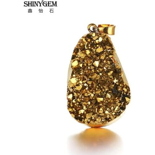 ShinyGem 20-40mm Irregular Natural Crystal Druzy Pendant Gold Plating Gem Stone Pendants For DIY Jewelry Making Earring Necklace