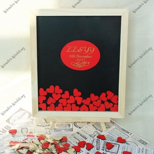 Custom Color Background Personalized Wedding Guestbook Wooden Drop Top Box Red Heart Guest Book with Holder Wedding Decoration