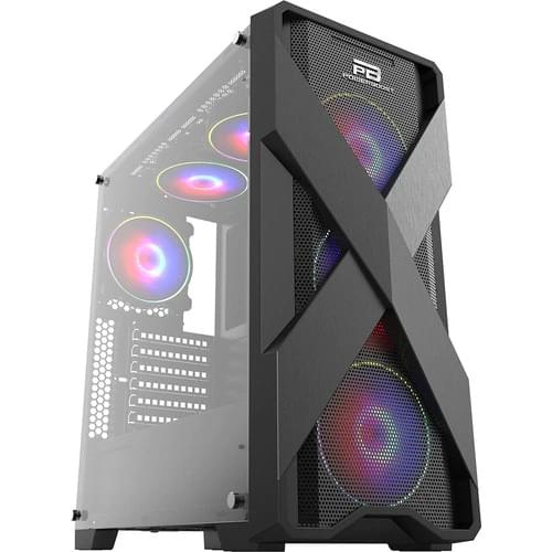 PowerBoost VK-E03C USB 3.0 ATX Mesh Ring Rainbow Fan Black Case (PSU Don 'T)