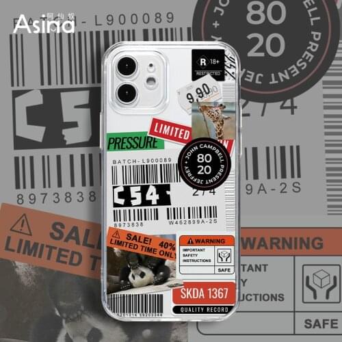 ASINA Transparent TPU Case For iPhone 8 7 6 Plus SE2020 Soft Ins Fashion Tag Cover For iPhone 12 11 Pro Max XS Max XR Funda
