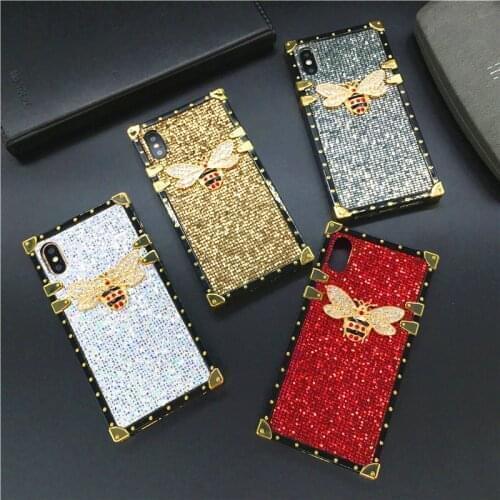 Luxury Bling diamond Glitter sequins Gold Bee Cover Cases Square Case for Motorola Moto G Power 2021 G Stylus G Play One 5G Ace