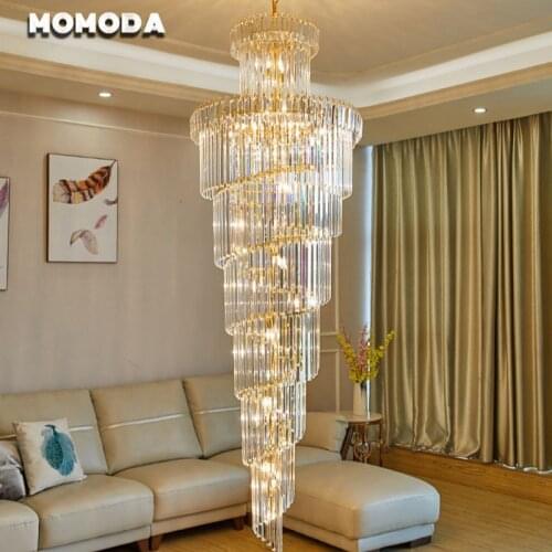 Luxury LED Chandeliers Lighting Postmodern Metal Crystal Spiral Gold Chrome Lamps Living Room Staircase Hotel Lights Fixture